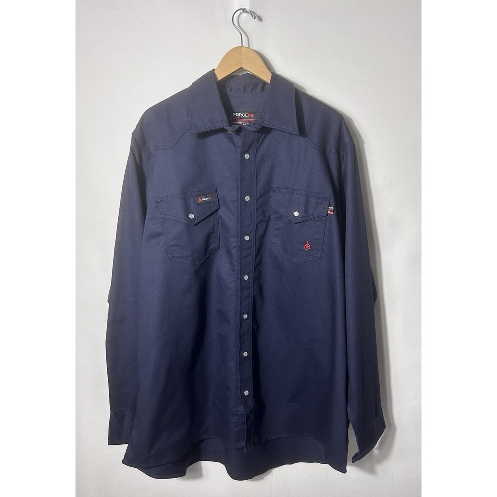 FORGE FR Shirt Mens XXLarge Navy Ripstop Vent Snap Lightweight Workwear Cotton
